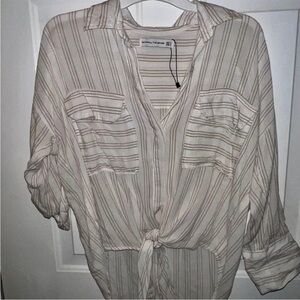 Faithful The Brand Striped Button-Up Blouse with Tie Front